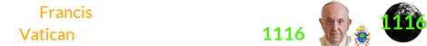 Pope Francis became the new leader of the Vatican during Brown Lunation # 1116: