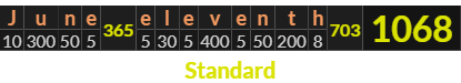 "June eleventh" = 1068 (Standard)