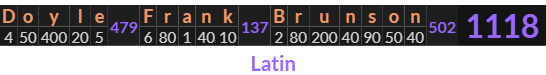 "Doyle Frank Brunson" = 1118 (Latin)