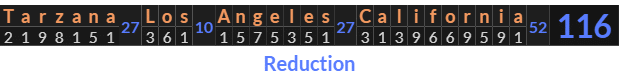 "Tarzana Los Angeles California" = 116 (Reduction)