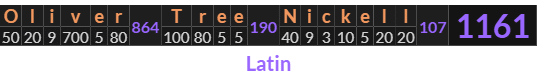 "Oliver Tree Nickell" = 1161 (Latin)