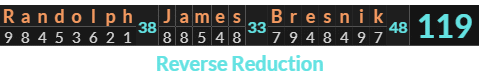 "Randolph James Bresnik" = 119 (Reverse Reduction)