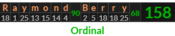 "Raymond Berry" = 158 (Ordinal)