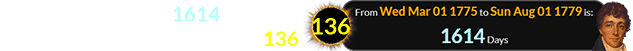 Francis Key was born 1614 days after a Total Eclipse from Saros # 136: