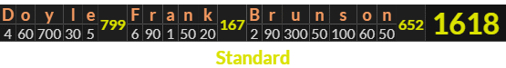 "Doyle Frank Brunson" = 1618 (Standard)