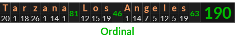 "Tarzana Los Angeles" = 190 (Ordinal)