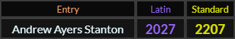 Andrew Ayers Stanton = 2027 Latin and 2207 Standard