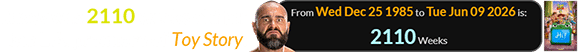 Rusev was 2110 weeks old for the L.A. premiere of Toy Story: