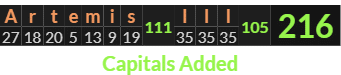 "Artemis III" = 216 (Capitals Added)