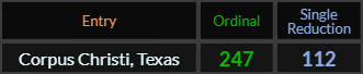 Corpus Christi Texas = 247 and 112