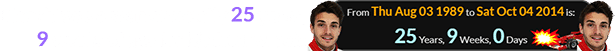 Bianchi was a span of exactly 25 years, 9 weeks of age for his fatal wreck: