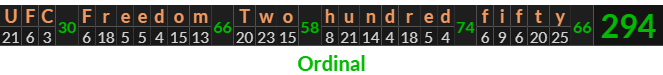 "UFC Freedom Two hundred fifty" = 294 (Ordinal)