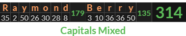 "Raymond Berry" = 314 (Capitals Mixed)