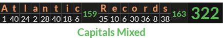"Atlantic Records" = 322 (Capitals Mixed)