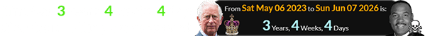 King died 3 years, 4 weeks, 4 days after the new King was coronated: