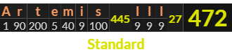 "Artemis III" = 472 (Standard)