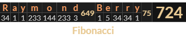 "Raymond Berry" = 724 (Fibonacci)