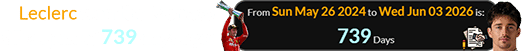 Leclerc won the Monaco GP a span of 739 days ago: