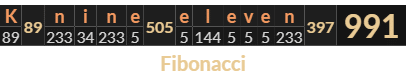 "K nine eleven" = 991 (Fibonacci)